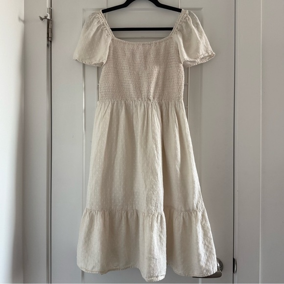 Gap cream cotton linen off-the-shoulder short sleeve midi peasant dress - Small - Picture 2 of 5